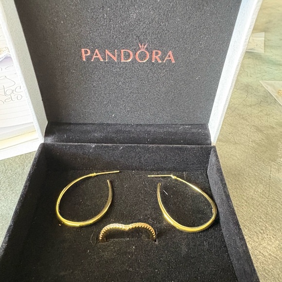 Pandora Jewelry - NWOT, Women’s Pandora set, ring size 9 and open Hoop earrings.